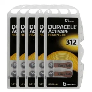 Duracell Size-312 Hearing Aid Battery – 5 Strips Total 30 Batteries
